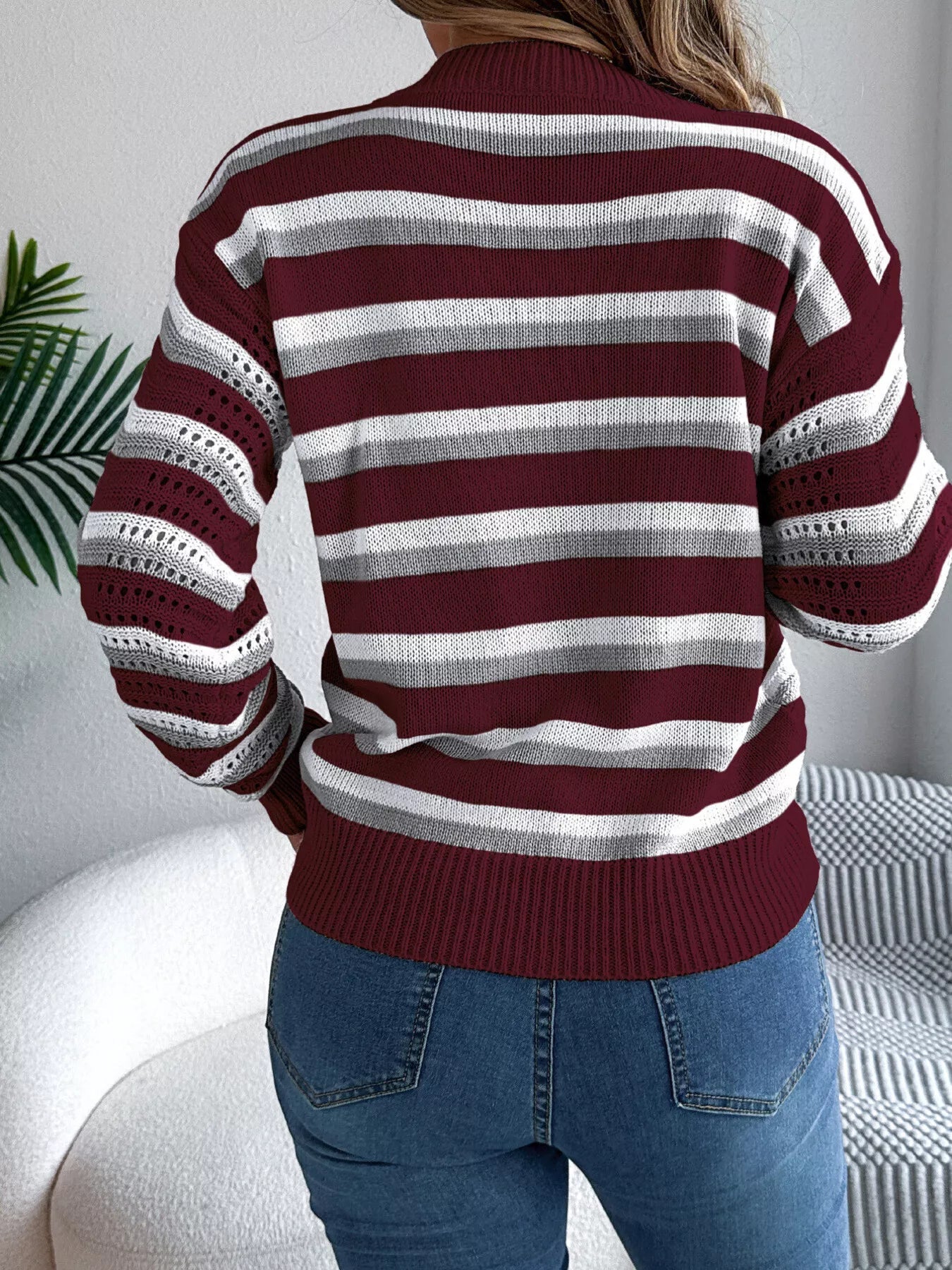 Striped Round Neck Long Sleeve Sweater 
