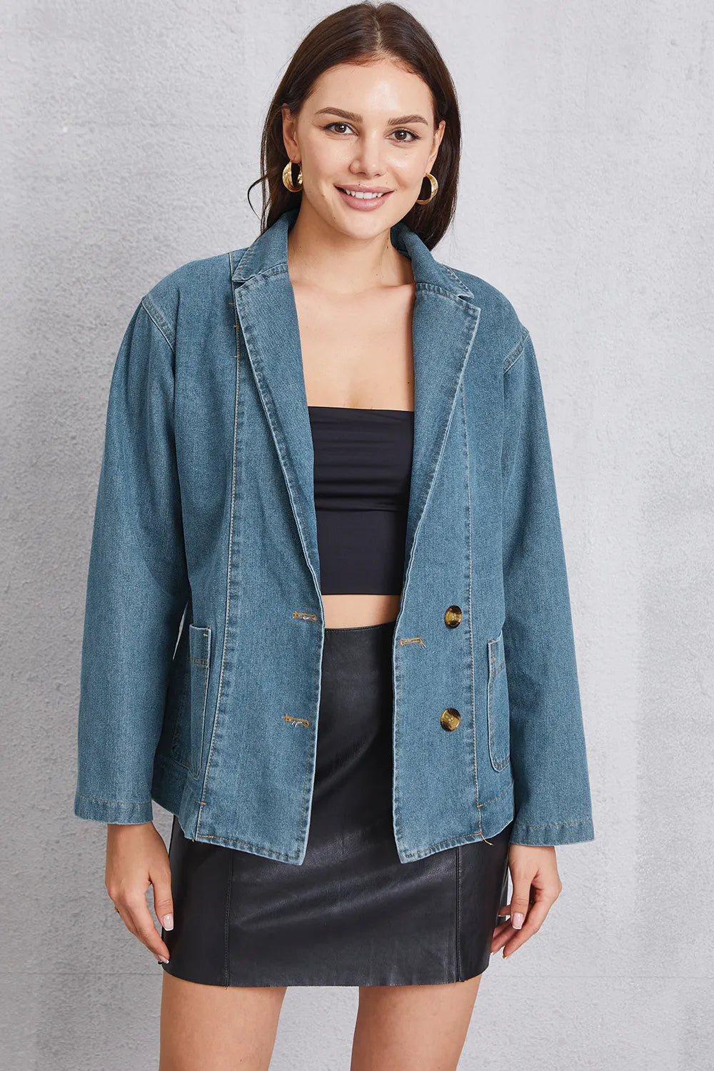 Pocketed Button Up Denim Jacket 