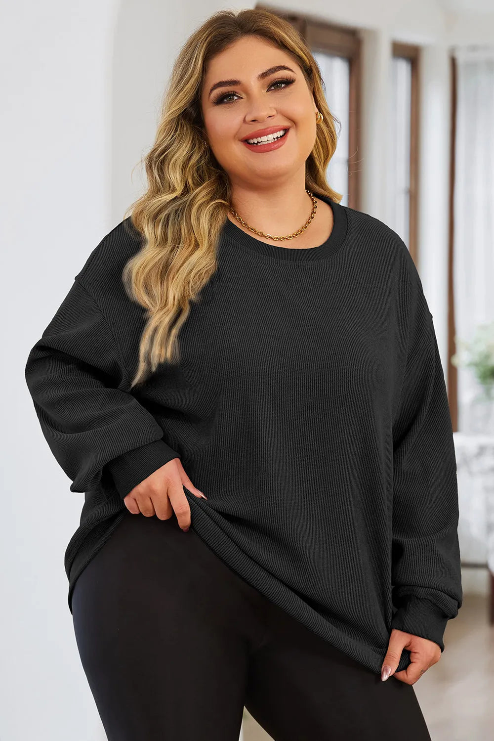 Plus Size Round Neck Dropped Shoulder Sweatshirt 