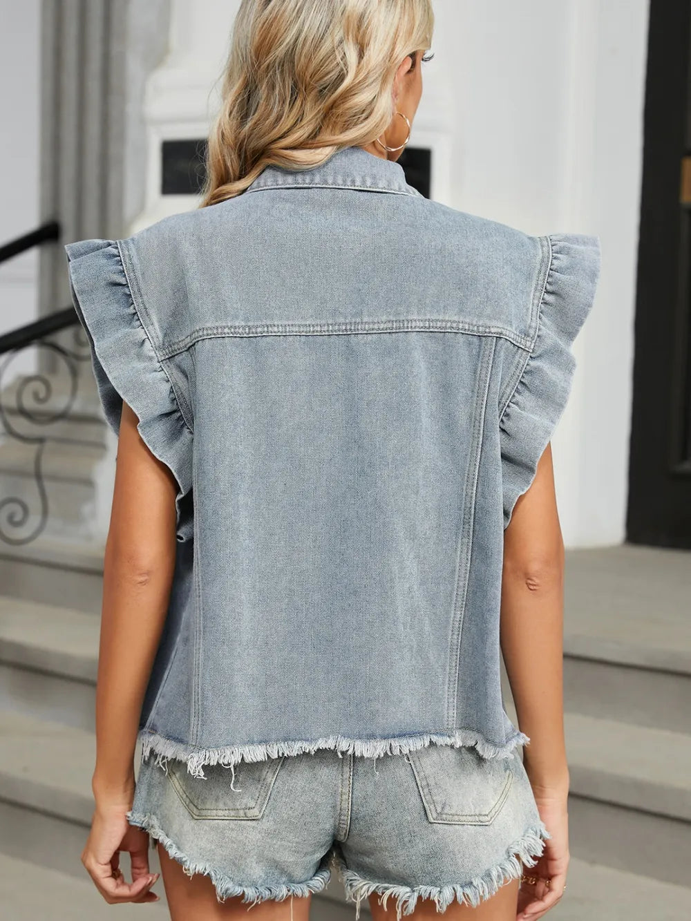 Raw Hem Cap Sleeve Denim Jacket 