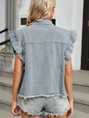 Raw Hem Cap Sleeve Denim Jacket 