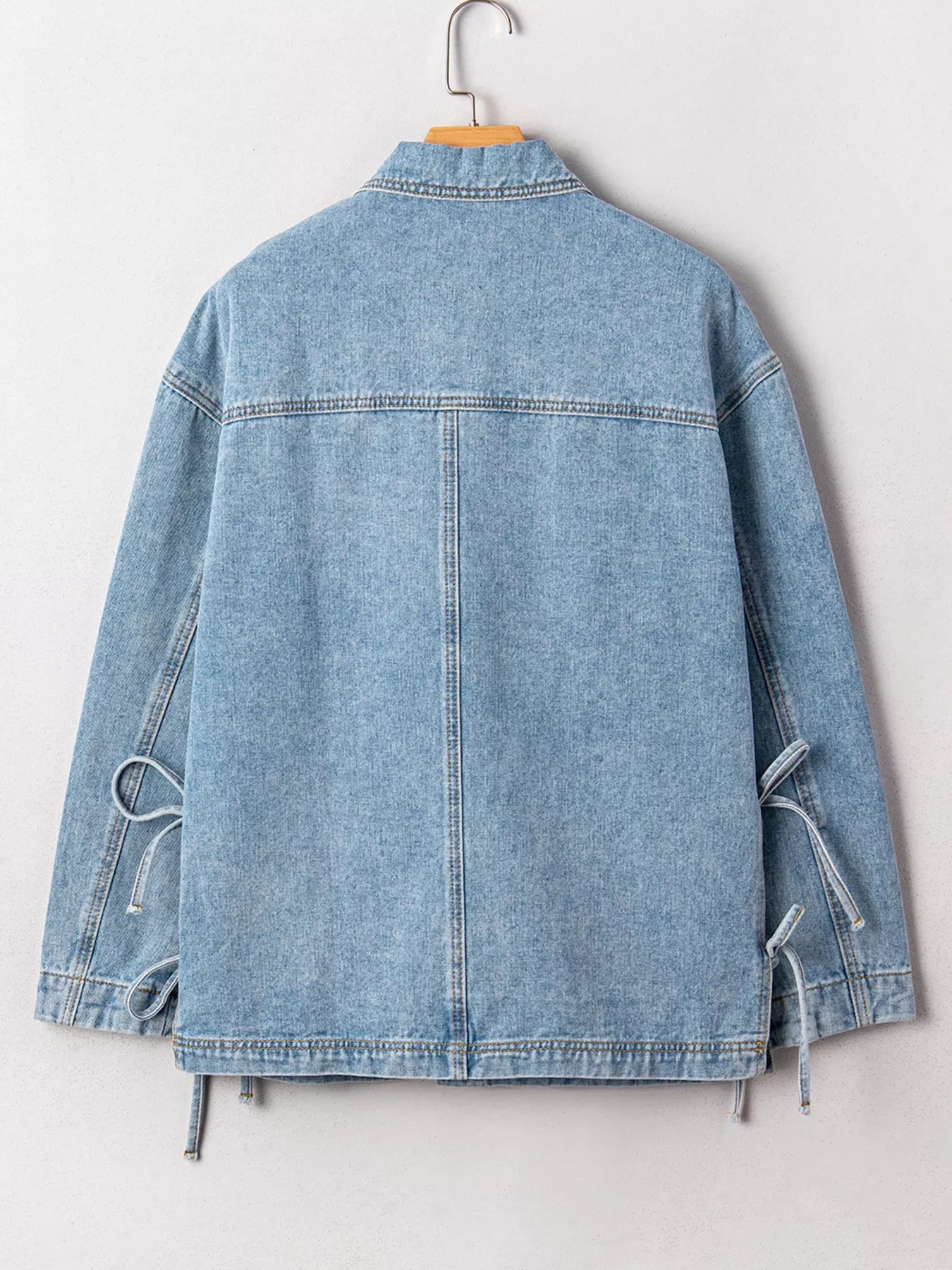 Patched Pockets Side Tie Denim Jacket 