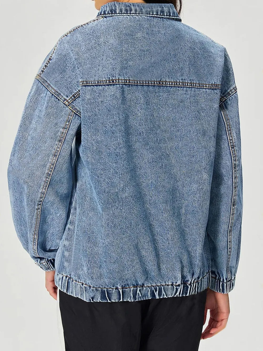 Quarter Zip Collared Neck Denim Top 