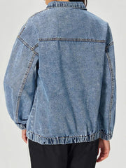 Quarter Zip Collared Neck Denim Top 