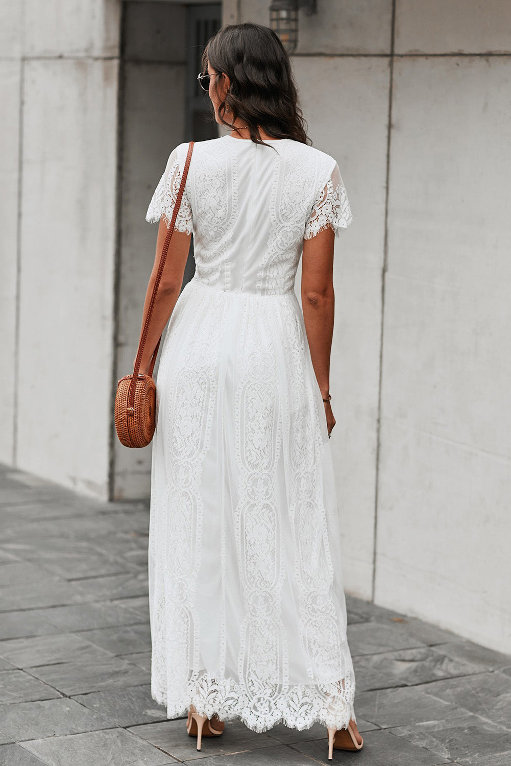 Scalloped Trim Lace Plunge Dress 