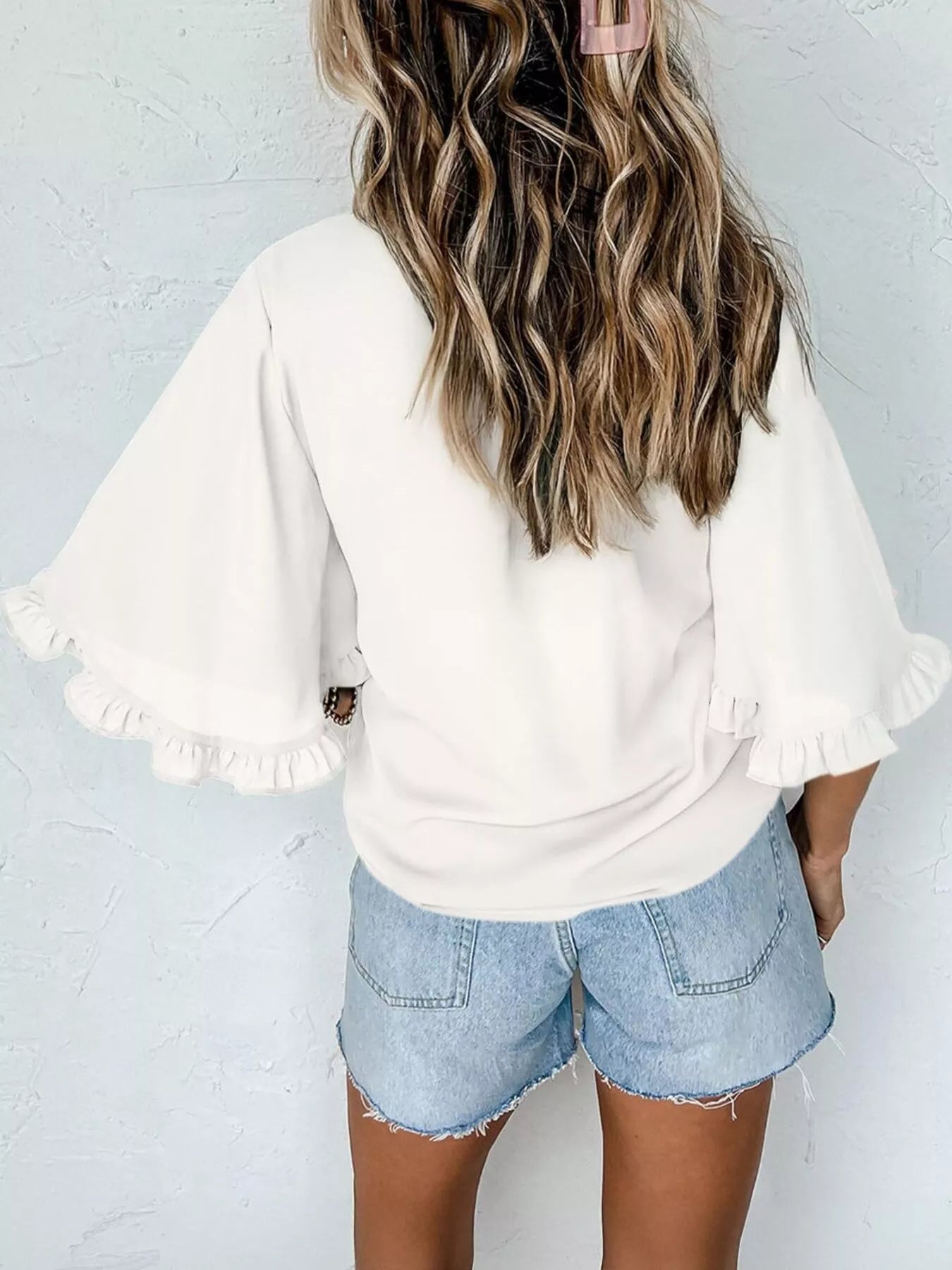 Ruffle Trim Half Sleeve Blouse 