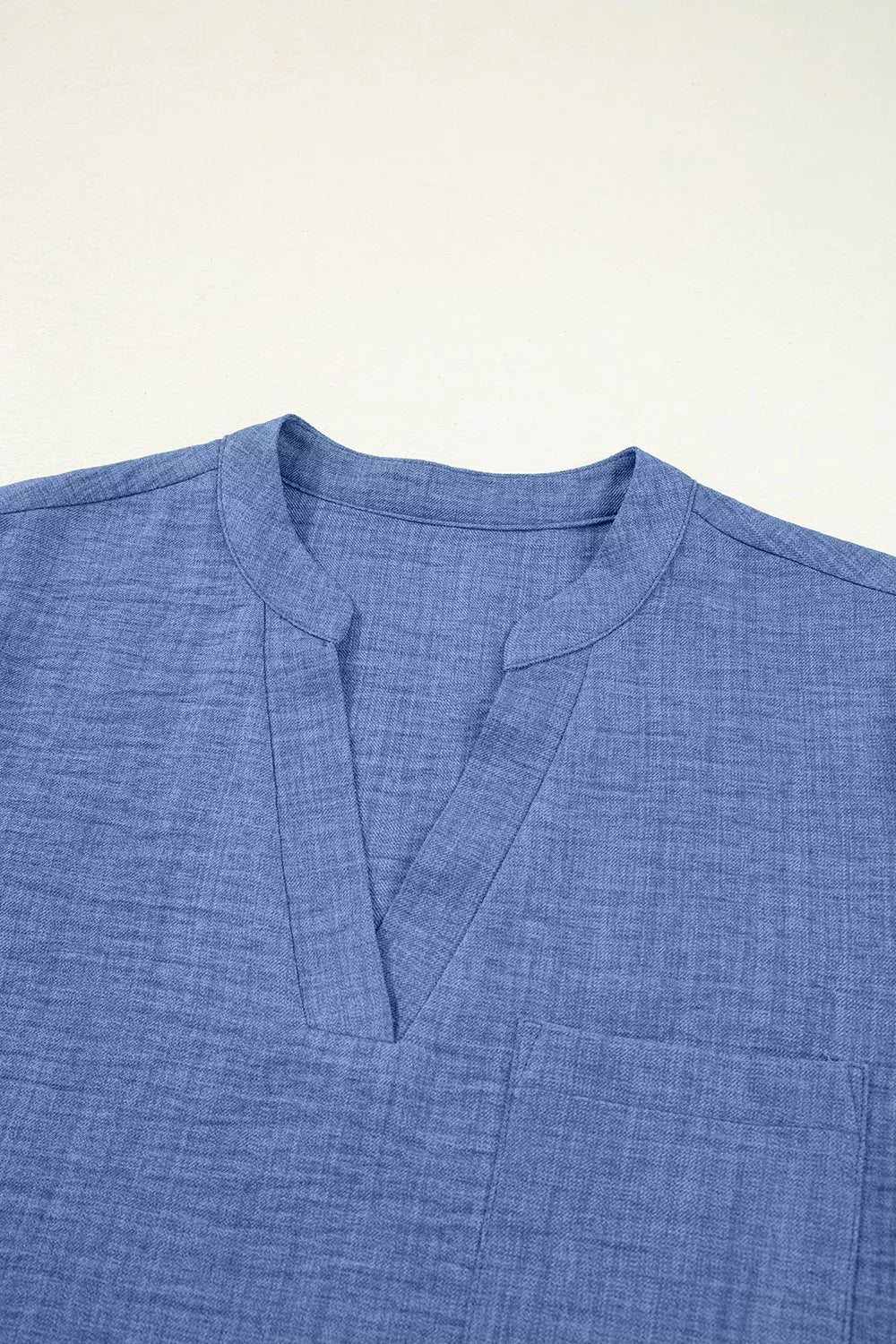 Casual Roll-Up Sleeve Notched Blouse 