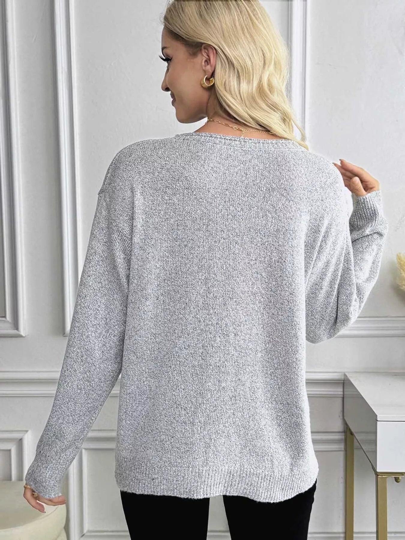 Casual V-Neck Drop Shoulder Sweater 