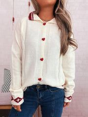 Heart Button Long Sleeve Cardigan 
