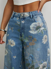 Printed Wide Leg Jeans 
