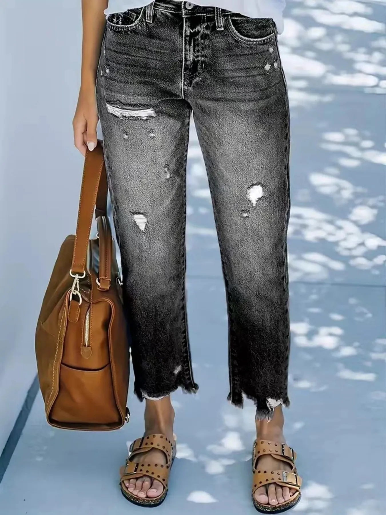 Distressed Straight Leg Jeans 