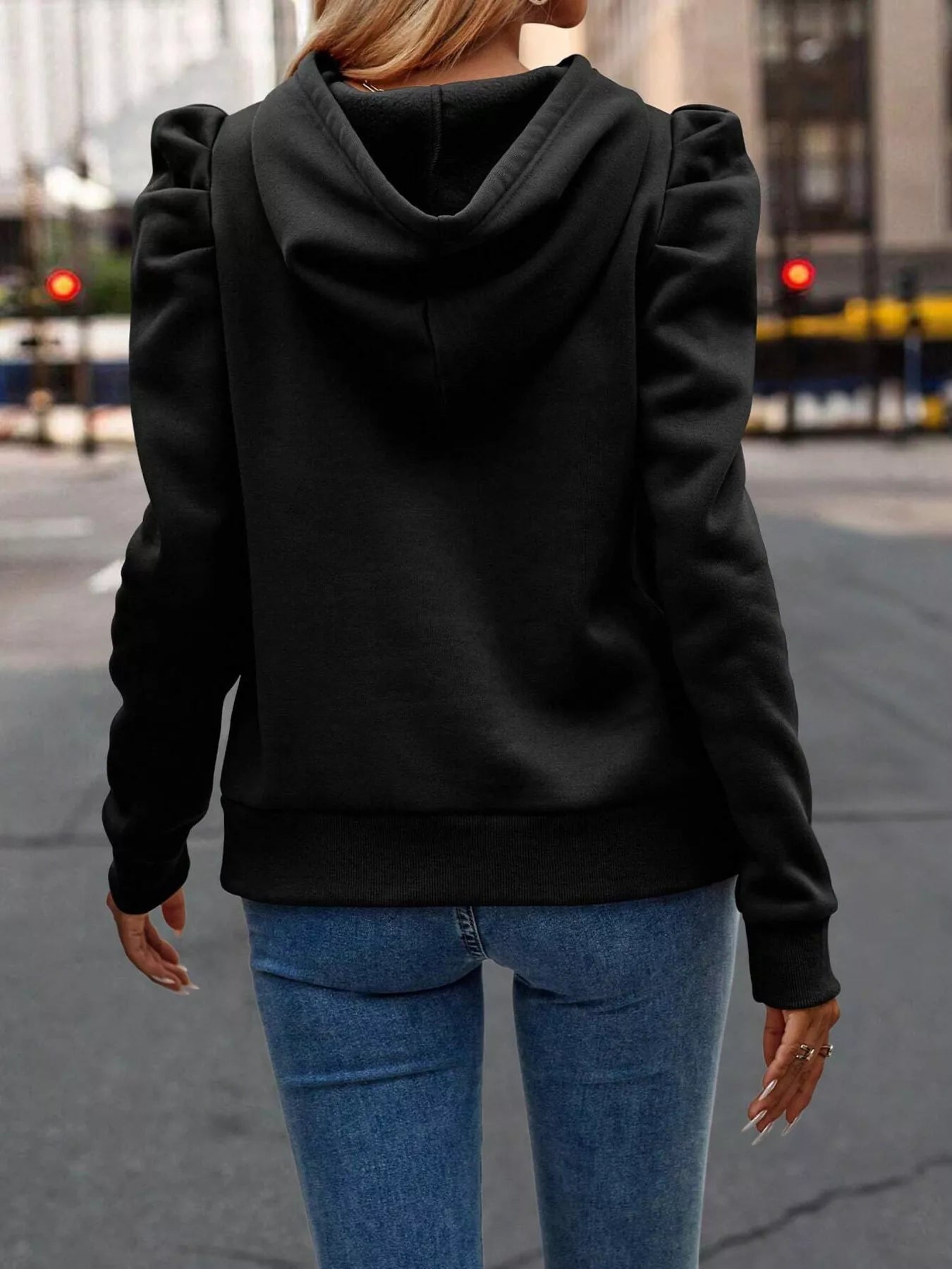 Puff Sleeve Hoodie with Drawstring 
