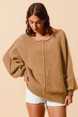 SO ME Loose Fit Exposed Seam Slouchy Boucle Sweater 