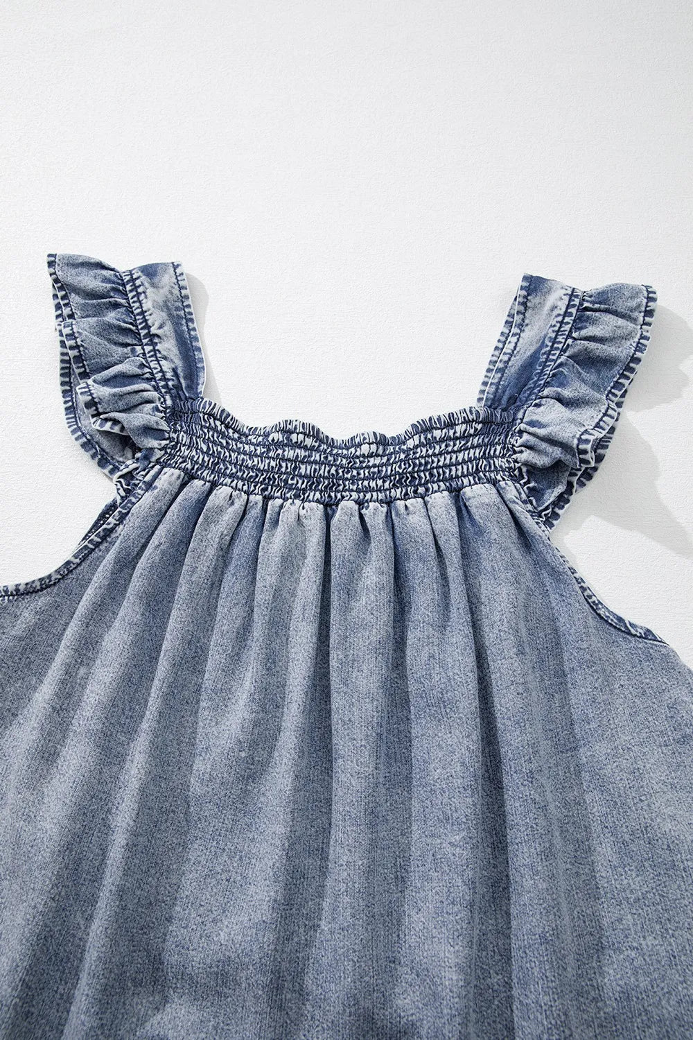 Ruffled Shirred Denim Top 