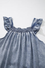 Ruffled Shirred Denim Top 