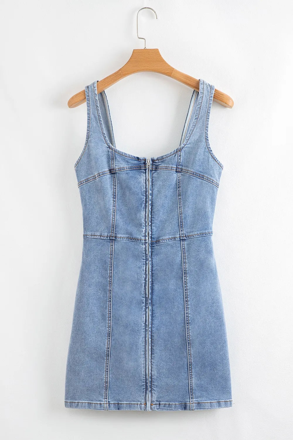 Square Neck Wide Strap Denim Dress 