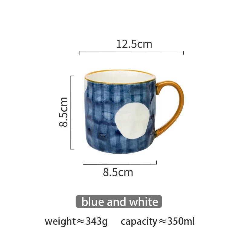 Ceramic Coffee Mug with Bold Blue and White Design – 350ml Pottery Mug, Dishwasher Safe, Artistic Accent 