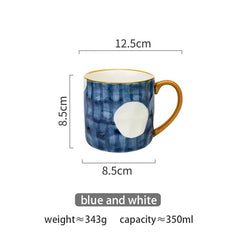 Ceramic Coffee Mug with Bold Blue and White Design – 350ml Pottery Mug, Dishwasher Safe, Artistic Accent 