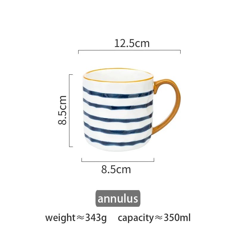 Ceramic Coffee Mug with Bold Blue and White Design – 350ml Pottery Mug, Dishwasher Safe, Artistic Accent 