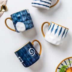 Ceramic Coffee Mug with Bold Blue and White Design – 350ml Pottery Mug, Dishwasher Safe, Artistic Accent 