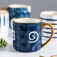Ceramic Coffee Mug with Bold Blue and White Design – 350ml Pottery Mug, Dishwasher Safe, Artistic Accent 