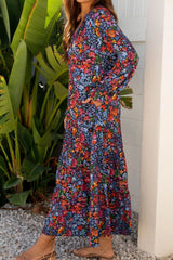 Floral Notched Flounce Sleeve Maxi Dress 
