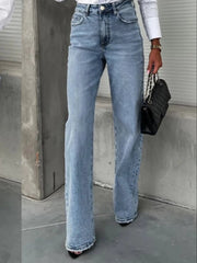 High-Waist Wash Raw Hem Jeans 