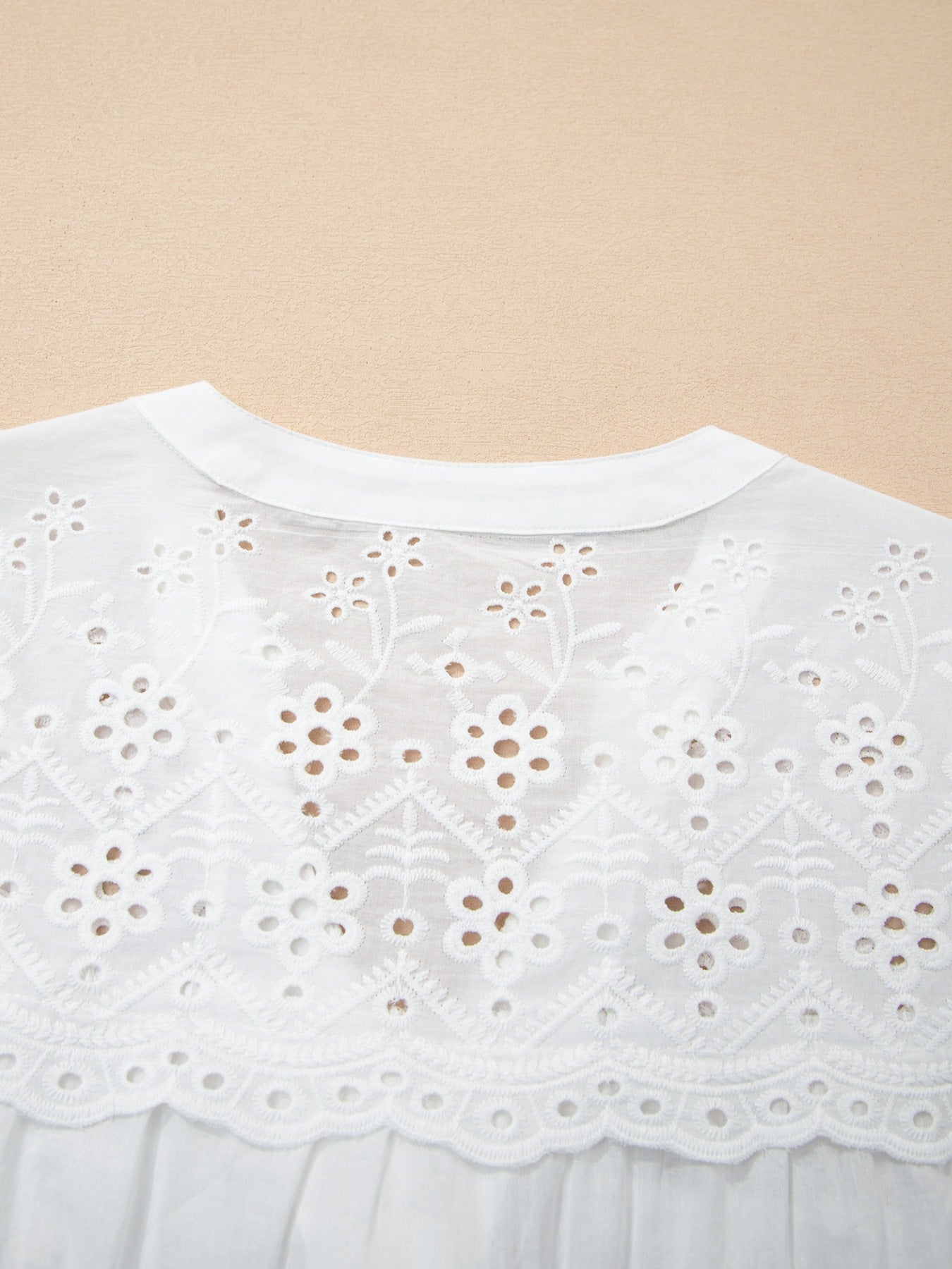 Flower Eyelet Embroidered Patchwork Sheer Short Sleeve Shirt 