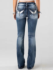 Embroidered Washed Bootcut Jeans 