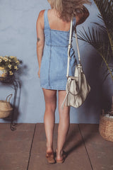 Square Neck Wide Strap Denim Dress 