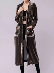 Velvet Lapel Collar Longline Coat 