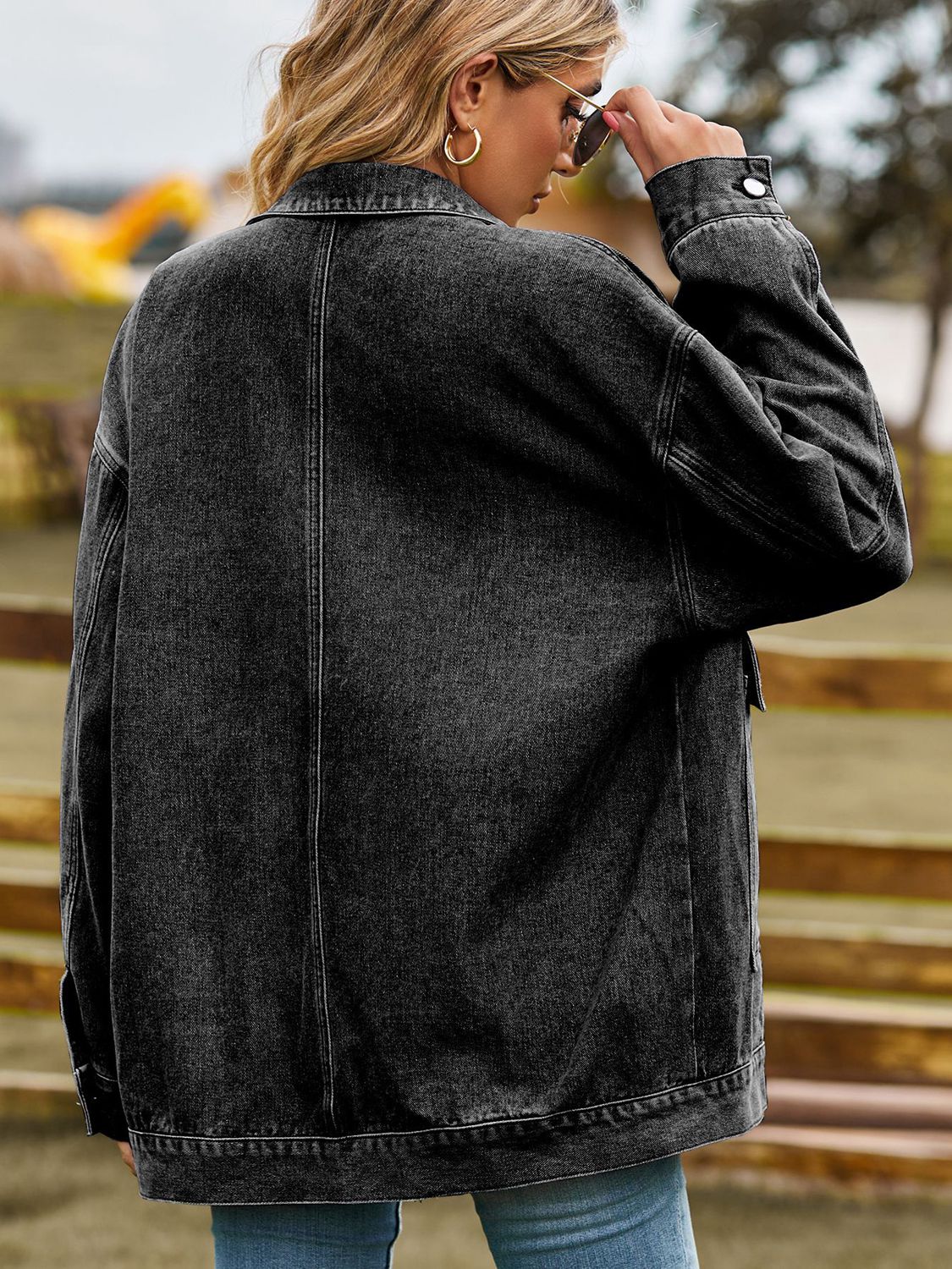 Dropped Shoulder Denim Jacket with Pockets 
