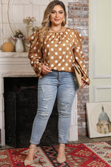 Plus Size Polka Dot Long Sleeve Blouse 