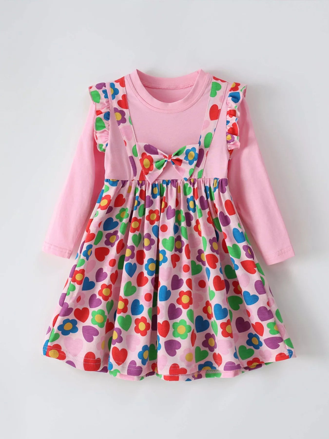 Children's Ruffled Printed Long Sleeve Dress 
