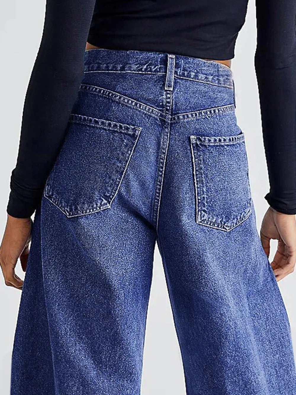 Raw Hem Wide Leg Jeans with Pockets 