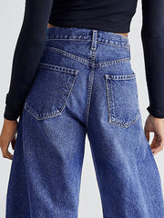 Raw Hem Wide Leg Jeans with Pockets 