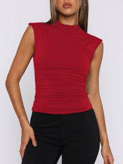 Ruched Mock Neck Sleeveless Tank Top 