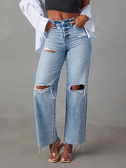 Distressed Straight Leg Jeans with Pockets 