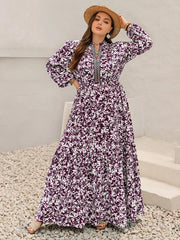 Plus Size Floral Print Maxi Dress with Long Sleeves 