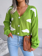 Cloud Pattern Button-Up Cropped Cardigan 