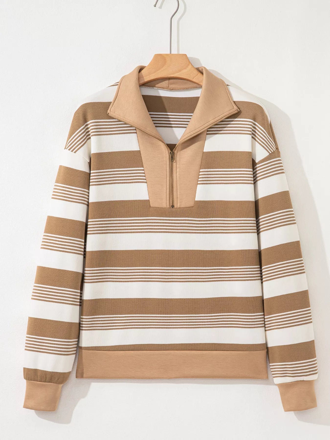 Stripe Zip Collar Patchwork Vintage Sweatshirt 