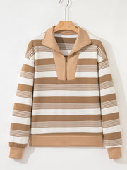 Stripe Zip Collar Patchwork Vintage Sweatshirt 