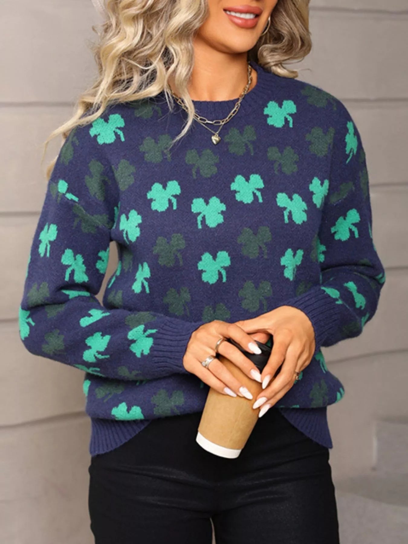 Lucky Clover Crew Neck Sweater 