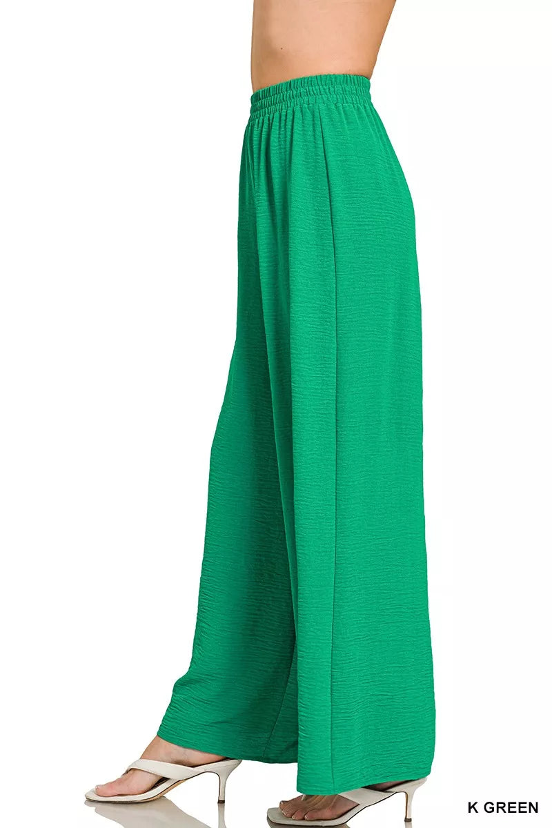 Zenana Woven Airflow Elastic Waistband Pants 