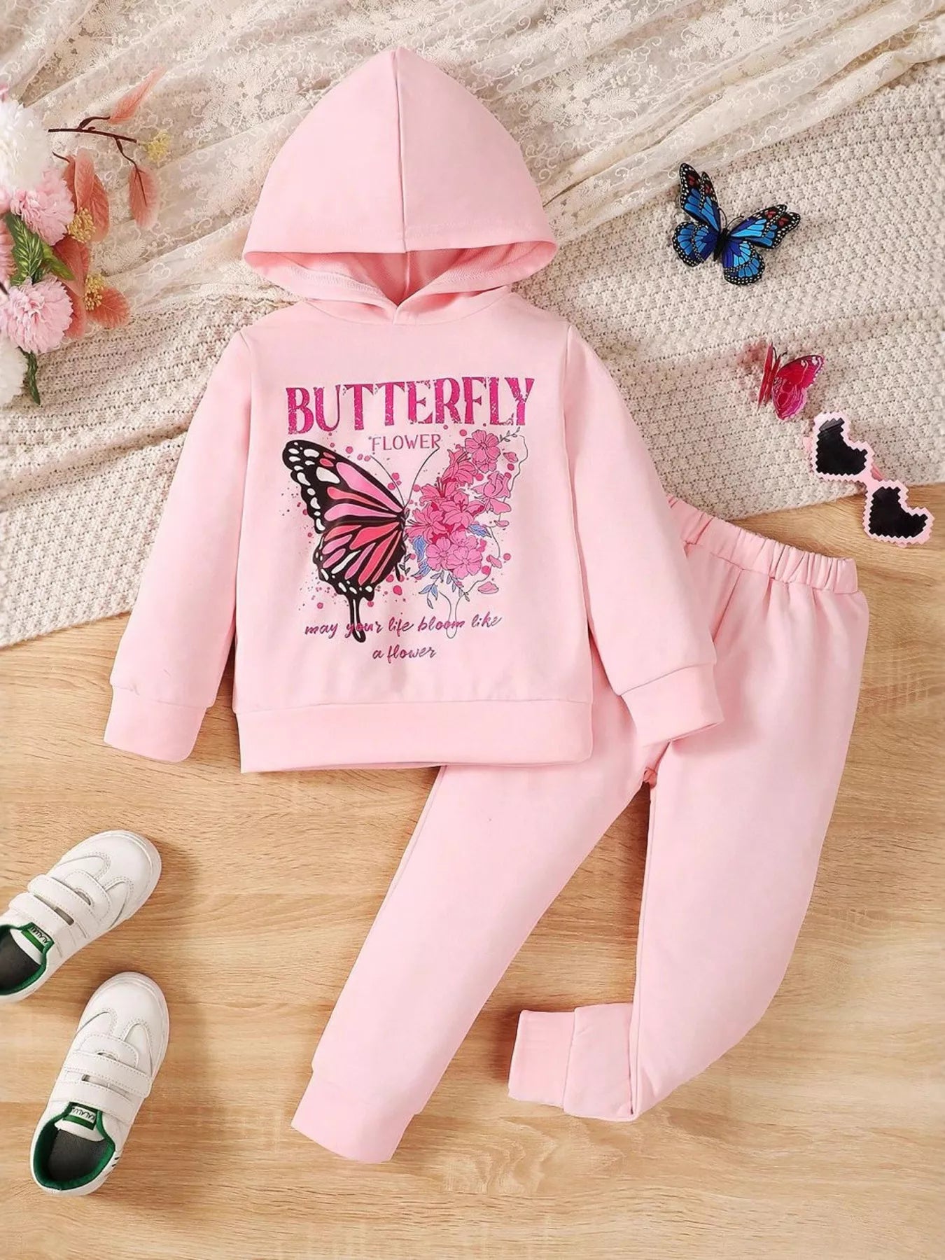 Children's Butterfly Flower Hoodie & Pants Set 