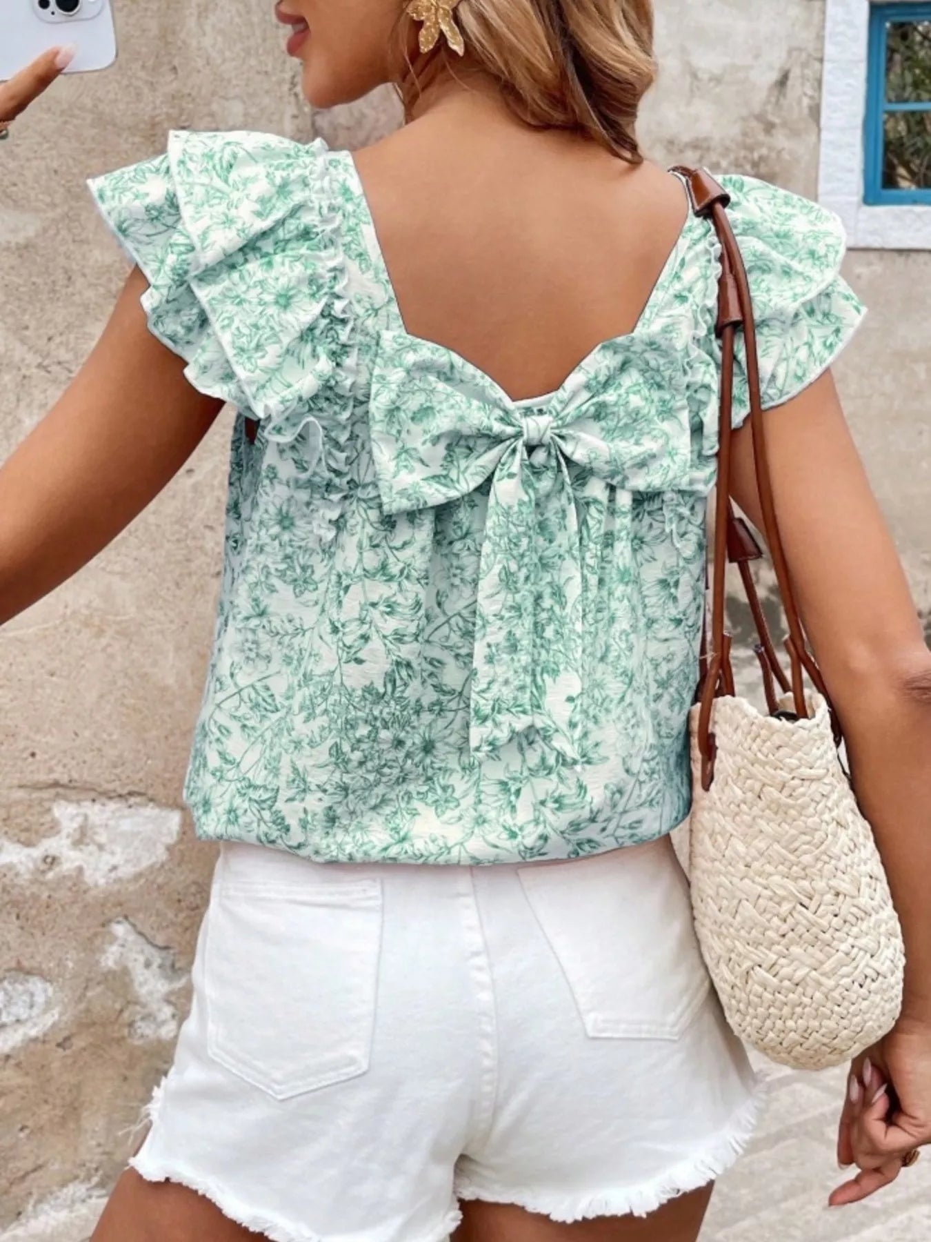 Floral Print Ruffle Trim Blouse 