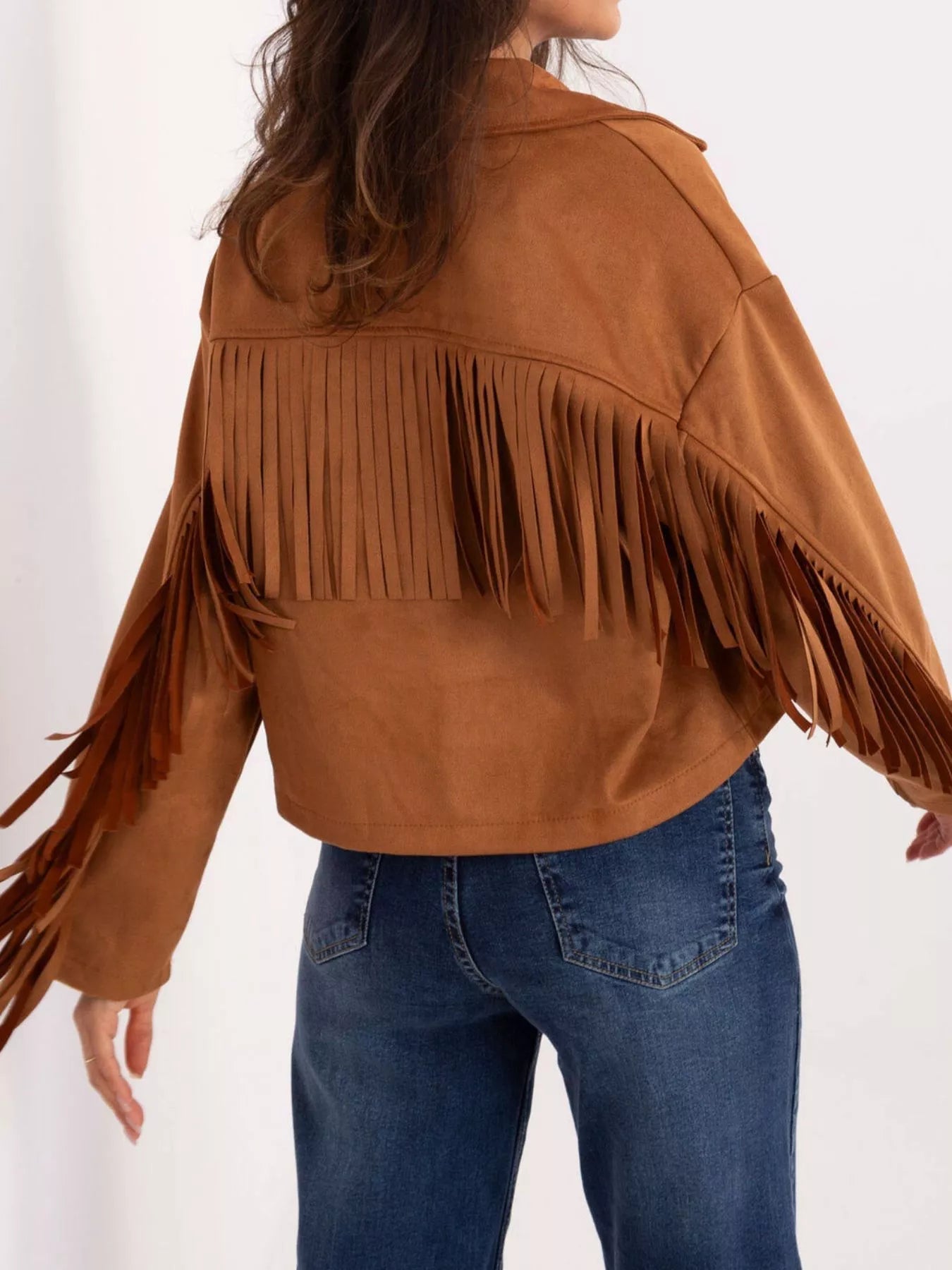 Fringe Button Up Suede Jacket 