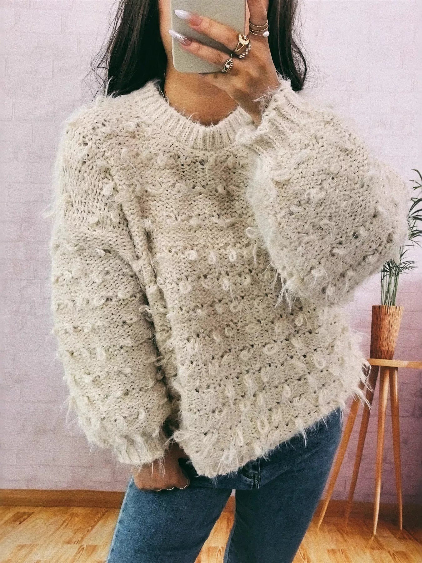 Chunky Round Neck Long Sleeve Sweater 