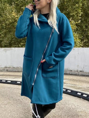 Full Size Asymmetrical Zip-Up Hooded Fleece Outerwear Plus Size 