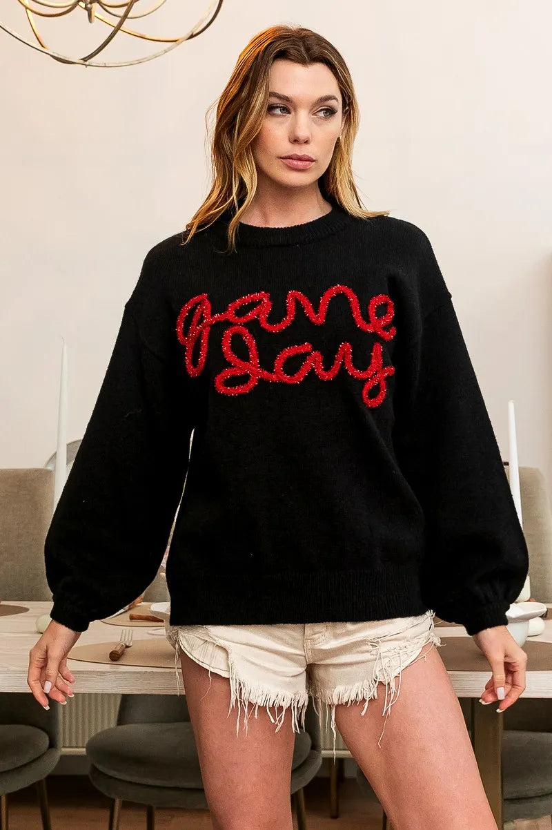 BiBi Game Day Metallic Letter Sweater 